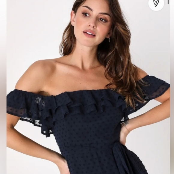 NWT Lulus Dear To My Heart Navy Blue Swiss Dot Tiered Ruffled Mini Dress - M - Picture 4 of 16